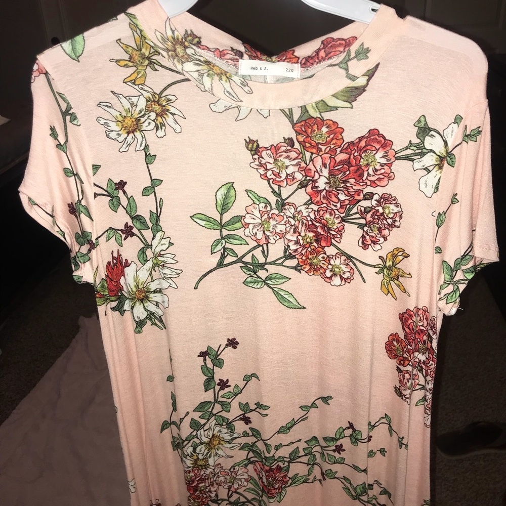 Pink floral tee shirt dress